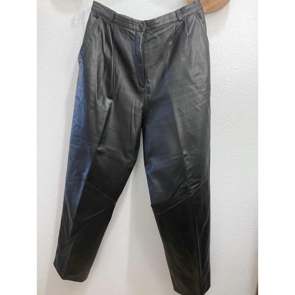 Vintage Leather Pants 14 Black High Waisted Tapered Leg 30x29‎